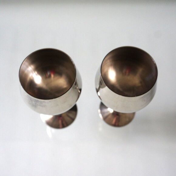 Set of 2 Silver Plate Wine Goblets 5 1/2" Tall Portugal Chalice Wine Cup - Picture 5 of 7